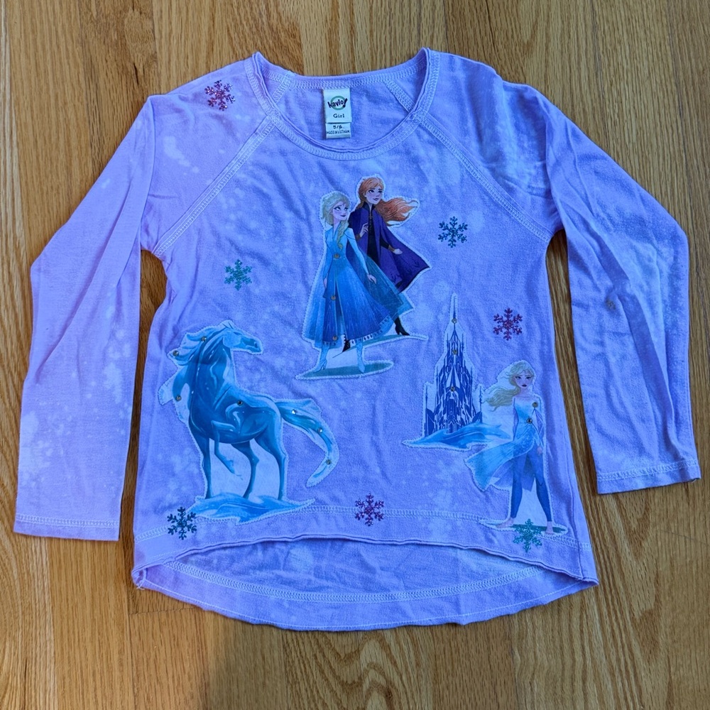Frozen 2 Girls Purple Long Sleeve Shirt with patches by Kavio / Denny’s Sz 5-6 - Picture 9 of 14